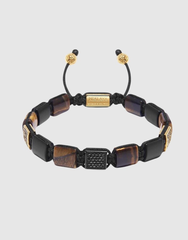 Nialaya Jewellery - The CZ Flatbead Collection Brown Tiger Eye and Matte Onyx