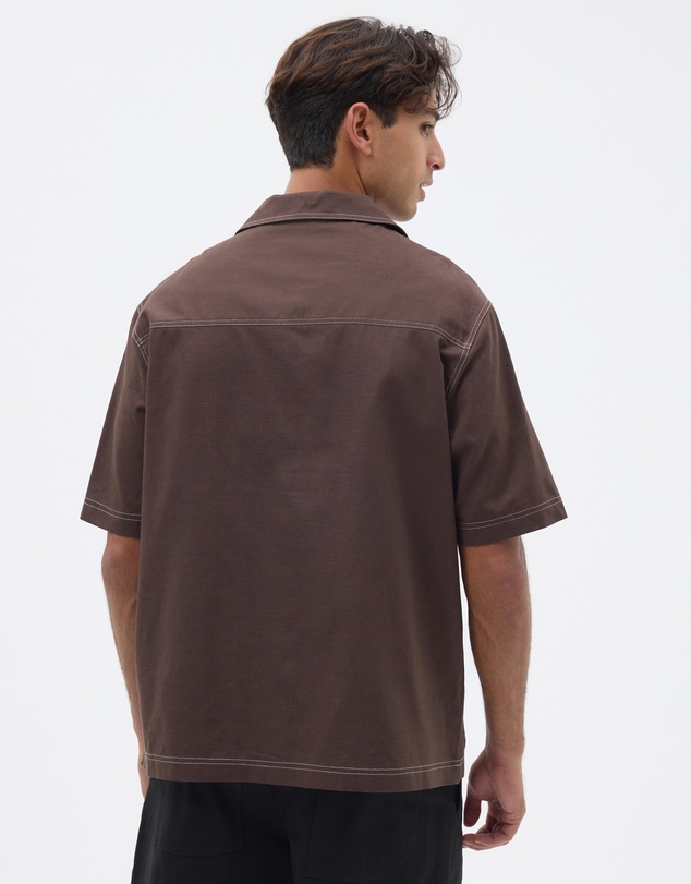 AERE - Linen Blend Contrast Stitch Shirt