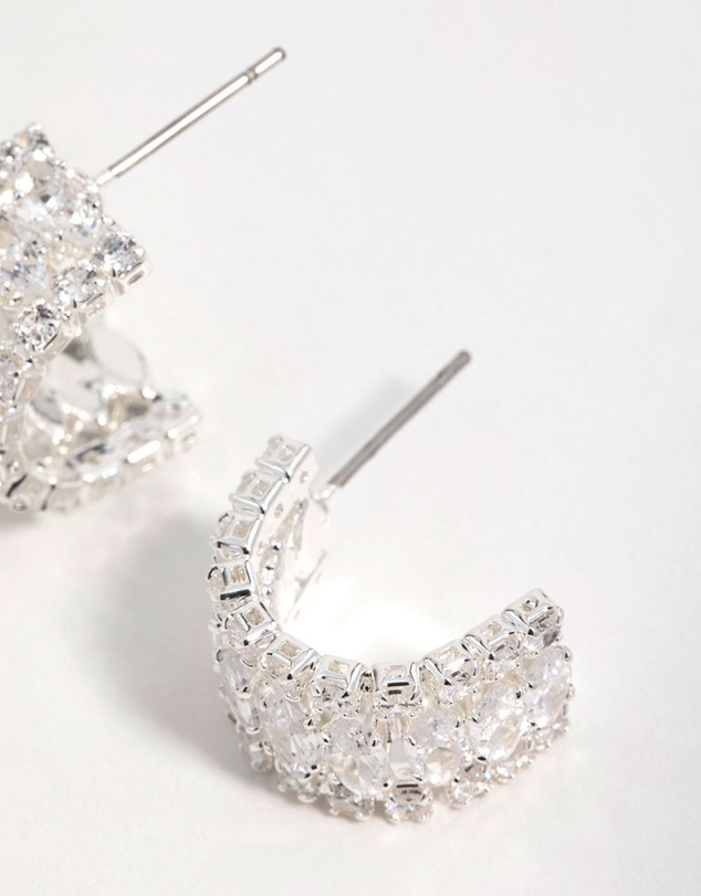 Lovisa - Silver Plated Cubic Zirconia Marquise Center Strap Hoop Earrings