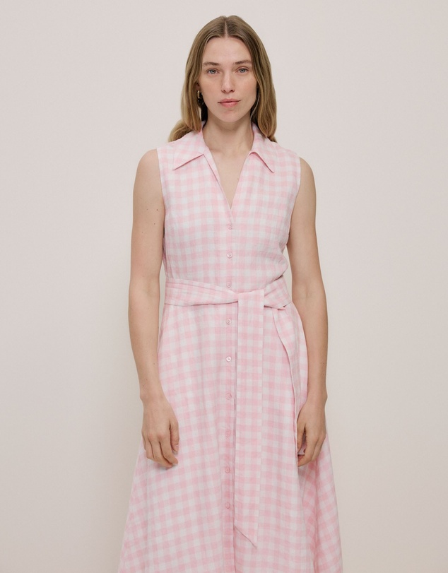 Trenery - Gingham Linen Sleeveless Shirt Dress in Blossom Pink