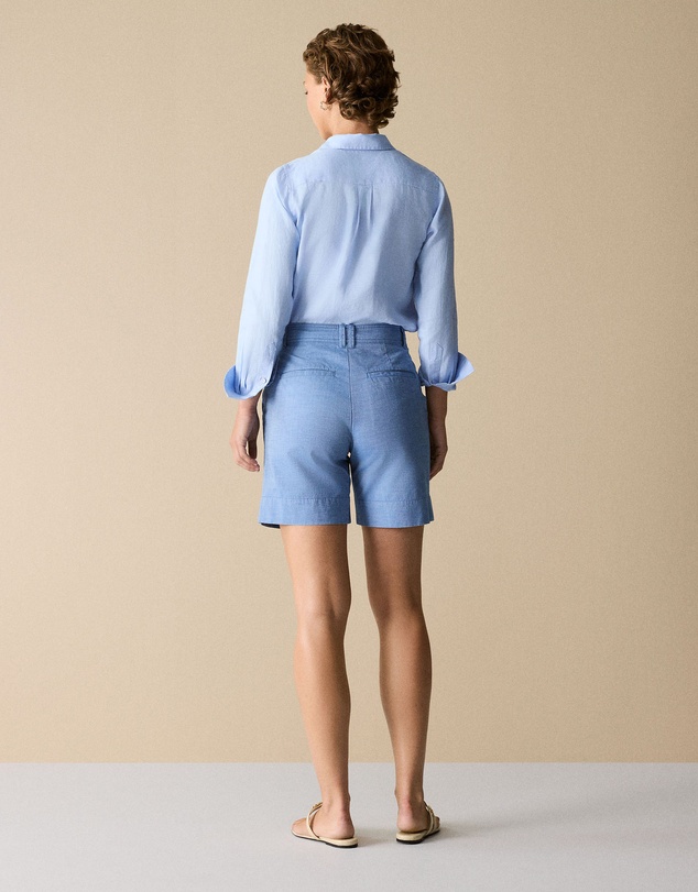 Trenery - Yarn Dyed Stretch Cotton Double Cloth Short in Chambray Blue