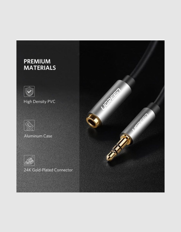 Ugreen - UGREEN 3.5mm Male to Female Audio Extension Cable – 3m Black Aluminum Alloy Tangle-Free