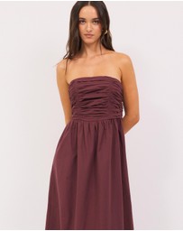 Calli - Strapless Gathered Midi Dress