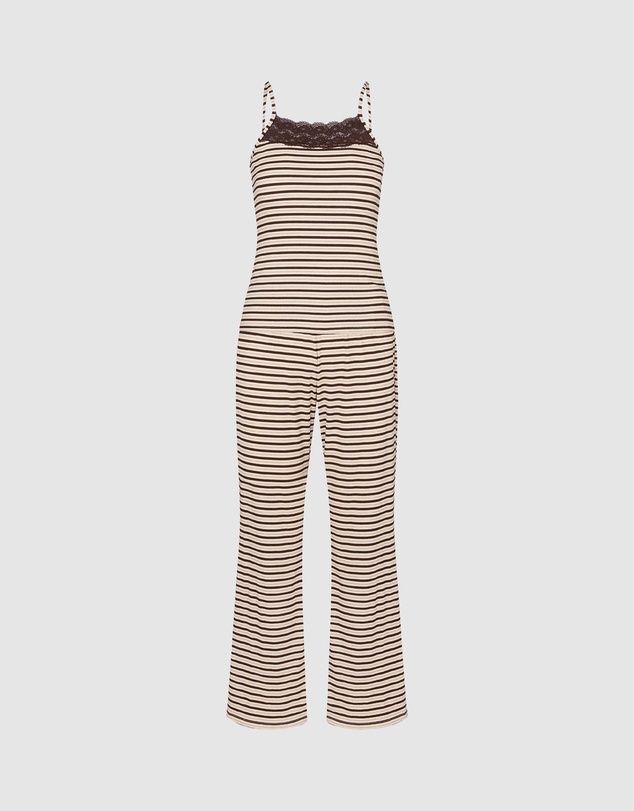 Hunkemoller - Lace Print Rib Cami Long Pyjama Set