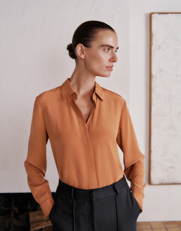 Trenery - Silk Concealed Placket Shirt in Sierra
