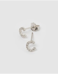 Izoa - Alphabet Mini Letter C Stud Earrings Silver