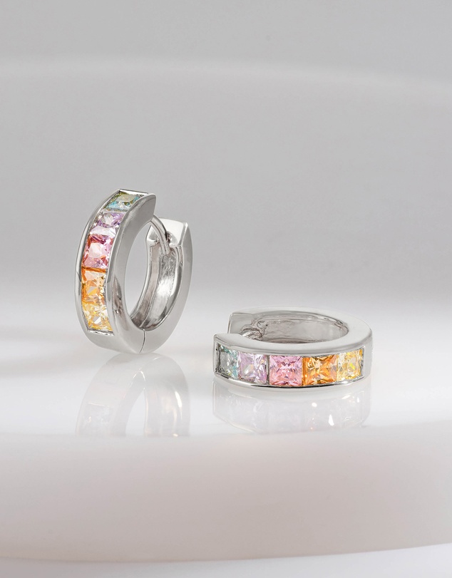 Wanderlust + Co - Rainbow Gem Silver 10mm Huggie Earrings