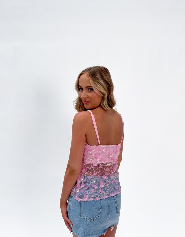 Beginning Boutique - Isabella Pink Sequin Strapless Top