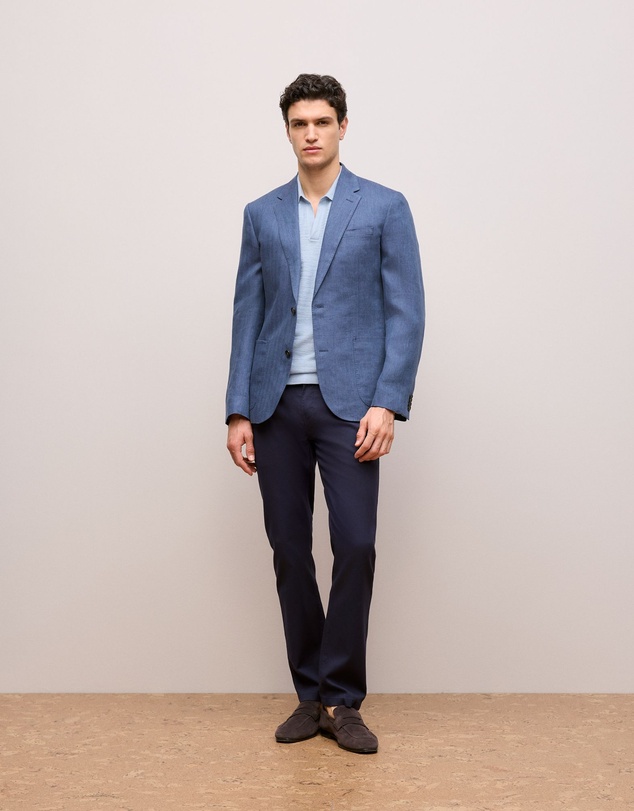 Trenery - Cotton Linen Collared Knit Polo in Ice Blue