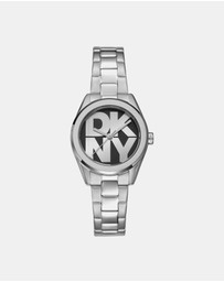DKNY - Logo Silver 28mm Black Dial Womens Watch + Silver Bracelet