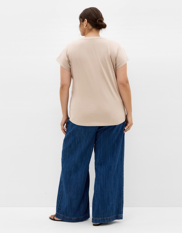 City Chic - Plus size Cuffed Sleeve Bow Tee - stone