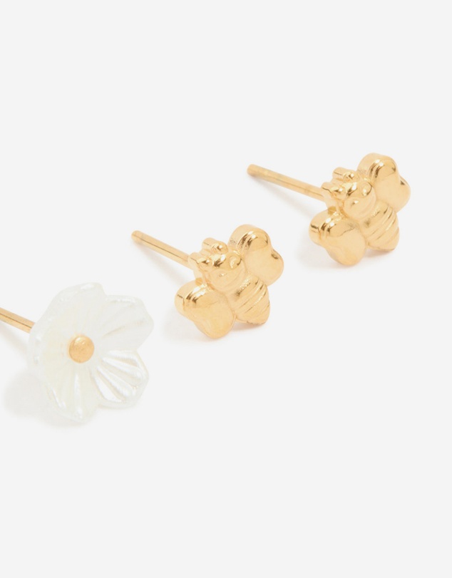Lovisa - Waterproof Gold Plated Stainless Steel Garden Party Earrings 3-Pack