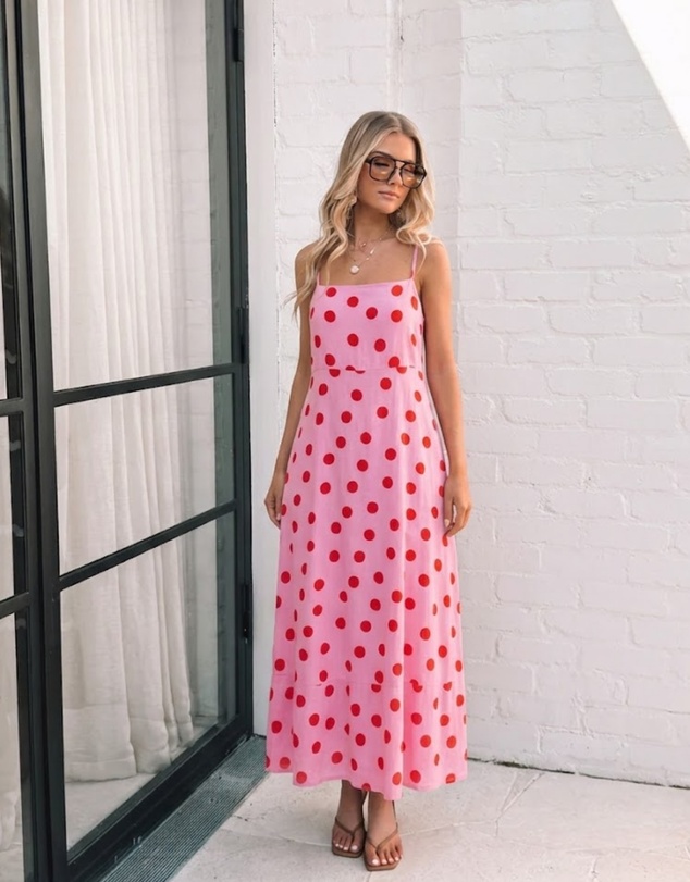 Esther & Co - Crescent Dress - Pink Spot