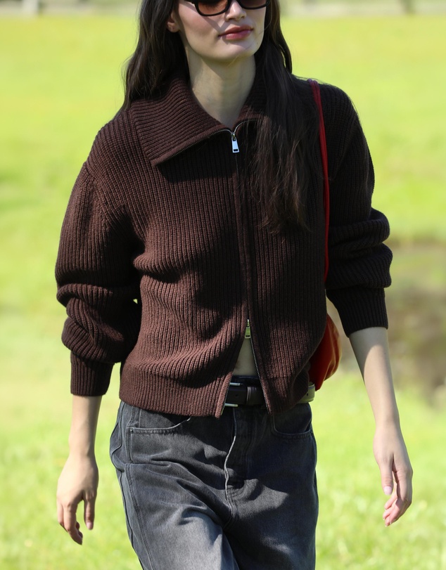 AERE - Clea Organic Cotton Zip Cardigan