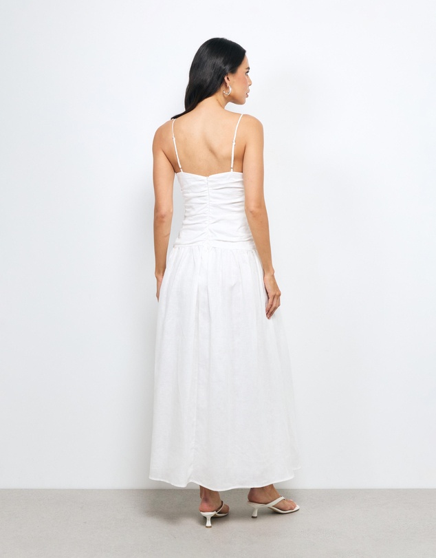 AERE - Eloe Ruched Linen Flower Maxi Dress