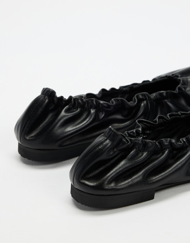 AERE - Lola Ruched Leather Ballet Flats