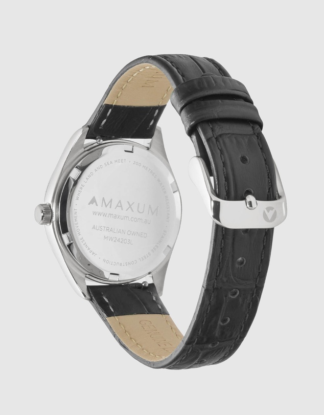 Maxum - Sydney - Black Dial, Silver Tone Case & Black Leather Band