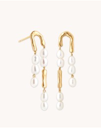 Astrid & Miyu - Pearl & Molten Drop 18ct Gold Plated Studs