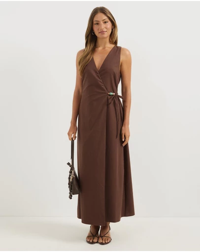 Atmos&Here - Chloe Midi Wrap Dress with Bead Detail