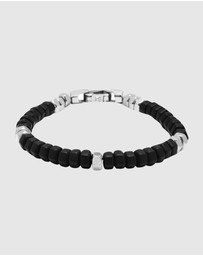 Nialaya Jewellery - Men's Hexagon Beaded Bracelet with Black Onyx and Silver