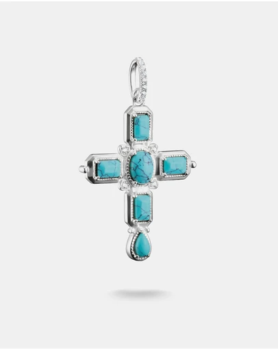 THOMAS SABO - THOMAS SABO Cross Pendant with Imitation Turquoise Stones Silver