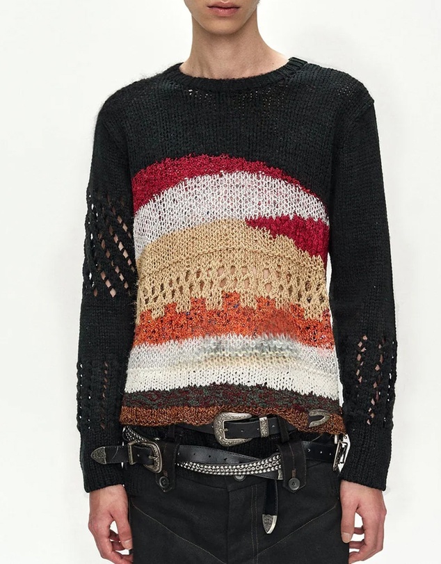Andersson Bell - Black Hand-Crocheted Crew-Neck Sweater