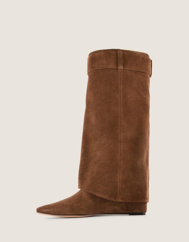 Shelly Shen - Tatum Heel Long Boots Chestnut Suede