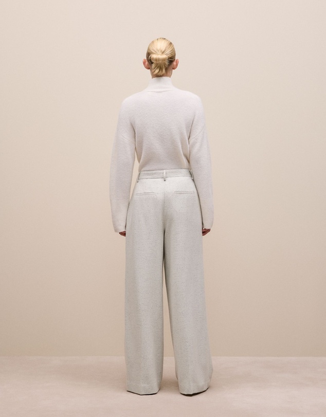 Trenery - Italian Wool Blend Wide Leg Pant in Light Grey Marle