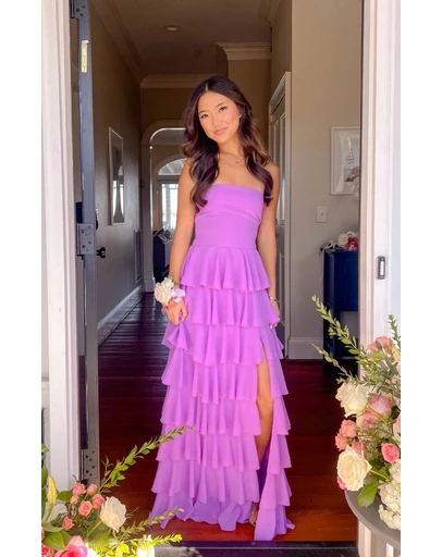 Beginning Boutique - Kim Magenta Strapless Ruffle Maxi Dress