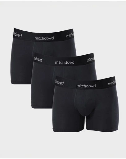 Mitch Dowd - Mens Stretch Cotton Comfort Long Leg Trunks 3 Pack - Black