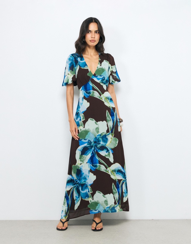 AERE - Zahra Puff Sleeve Midi Dress