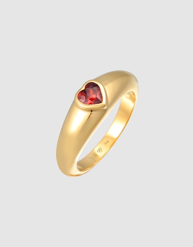 Elli Jewelry - Red Zirconia Heart Signet Ring in Gold-Plated 925 Silver