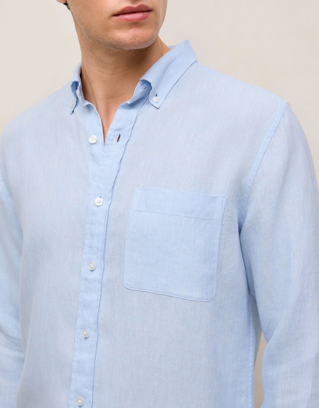 Trenery - Regular Fit Delave Linen Long Sleeve Shirt in Fresh Blue