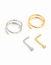 Lovisa - Mixed Metals Nose Stud & Spiral 4-Pack