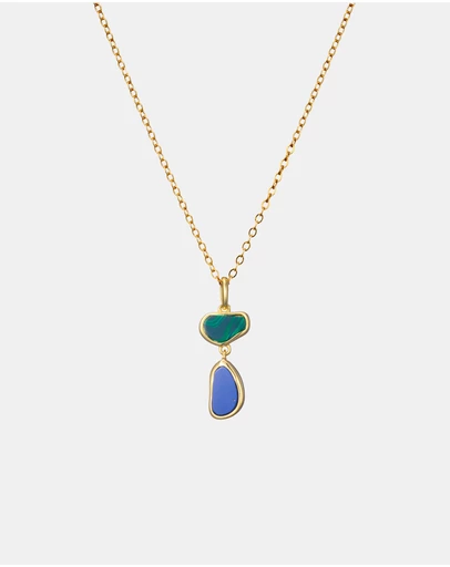 Zoe Olivia - 14K Gold Vermeil Malachite & Lapis Drop Necklace