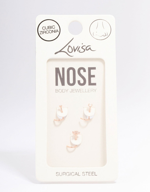 Lovisa - Rose Gold Plated Surgical Steel Flower Nose Piercing 3-Pack