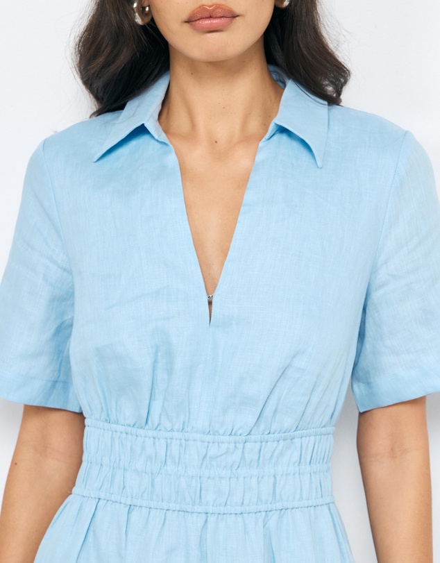AERE - Ada Shirred Waist Linen Shirt Dress