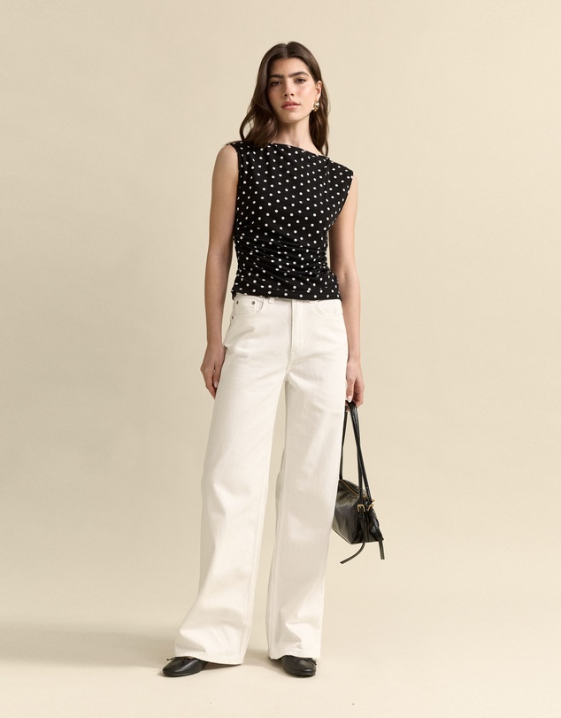 MVN - Rouched Side Polka Dot Top