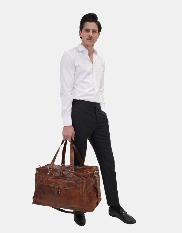 Pierre Cardin - Pierre Cardin Burnished Leather Multi-Compartment Overnight Bag