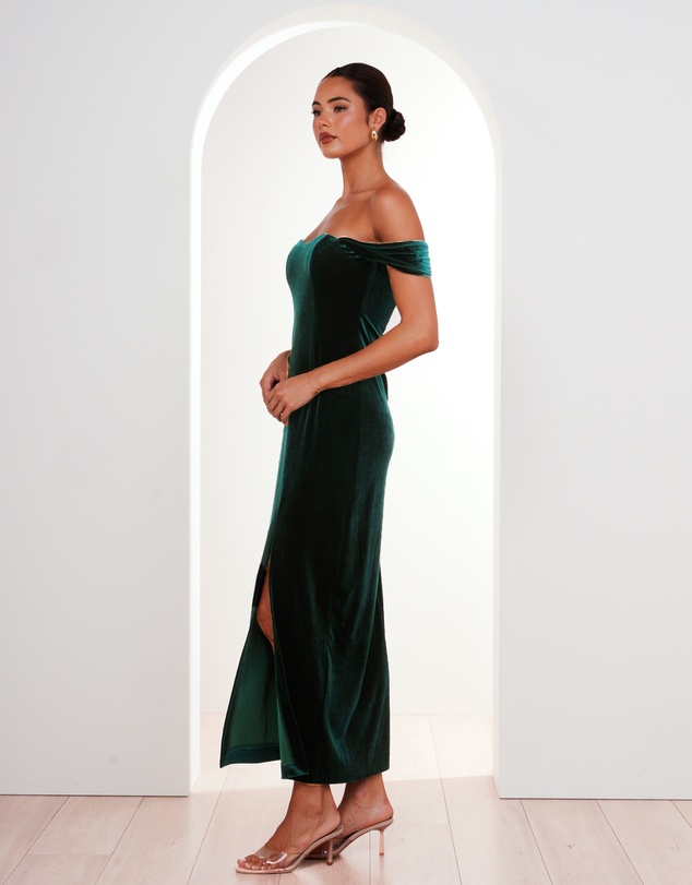 Pilgrim - Olive Off Shoulder Velvet Gown
