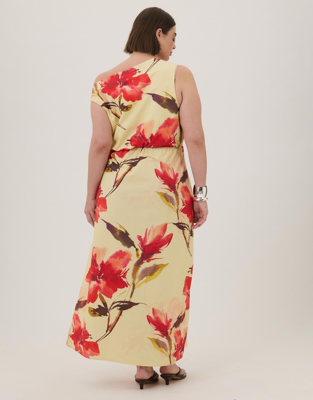 Atmos&Here Curvy - Sofia Linen Blend Maxi Dress In Hibiscus Haze Print