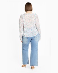 City Chic - Plus size Lidia Ruffle Print Top - cream