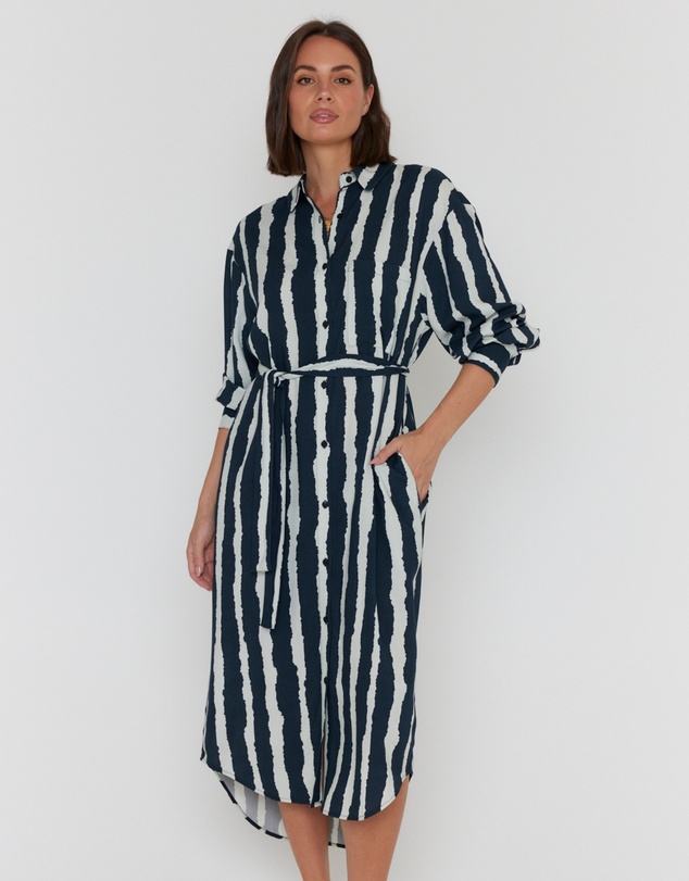 ALEXANDRA - Bantas Dress Navy Textured Stripe