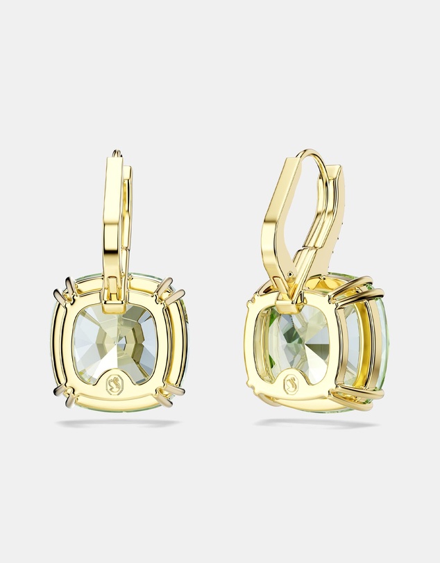 Swarovski - Millenia Drop Earrings, Cushion Cut, Green, 18K Gold Finish
