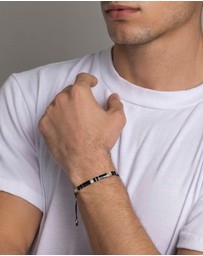 Nialaya Jewellery - Men's Bracelet with Black, White Marbled And Silver Miyuki Tila Beads