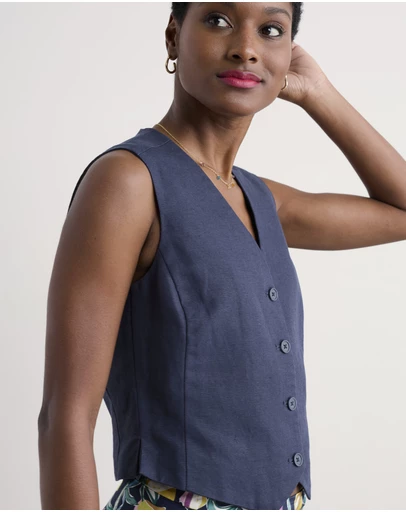 Seasalt - Seasalt Cornwall Navy Erica Linen Blend Waistcoat