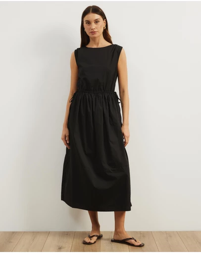 Atmos&Here - Cora Drawstring Poplin Midi Dress