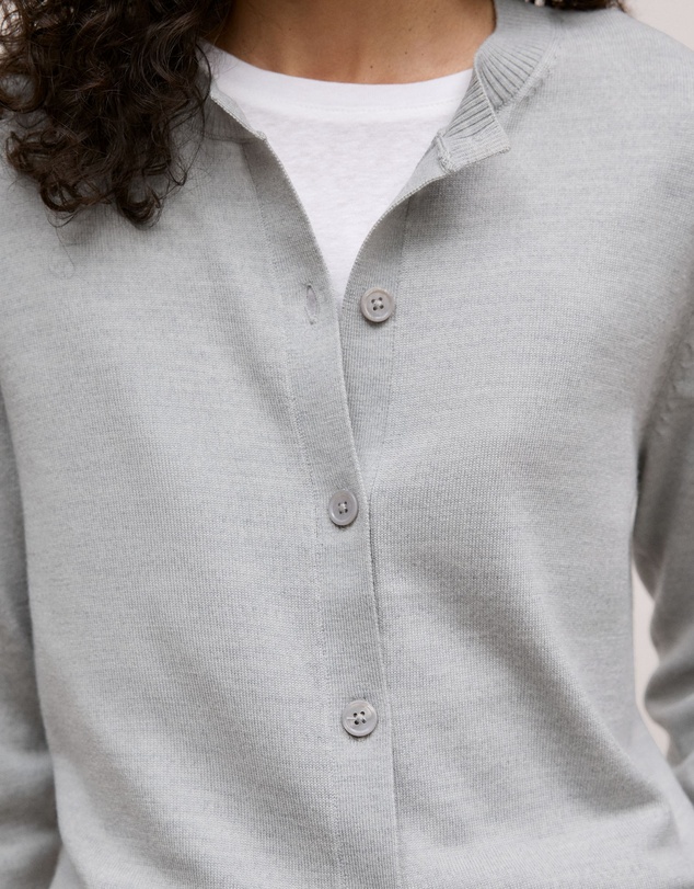 Trenery - Merino Classic Crew Cardigan in Grey Marle