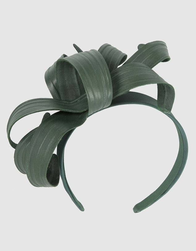 Max Alexander - Leather Leafs Green Headband Fascinator