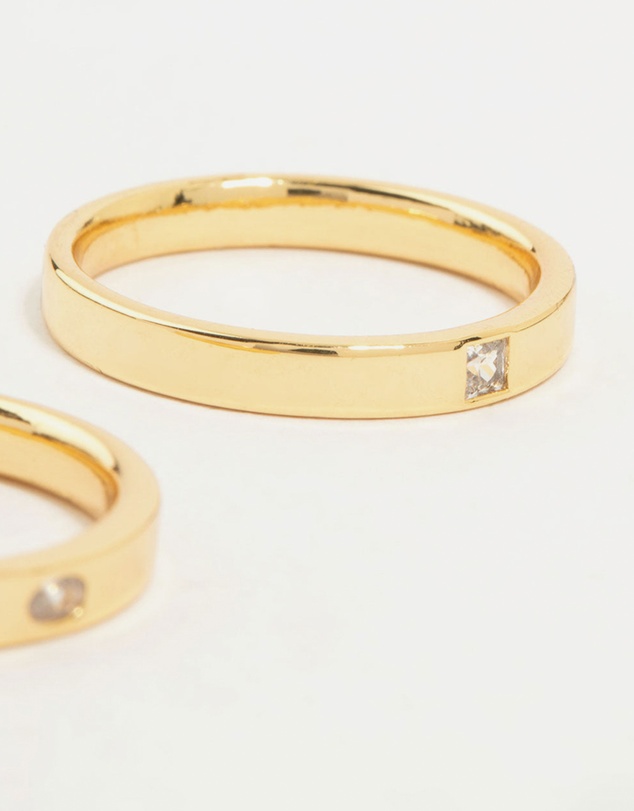 Lovisa - Gold Plated Fine Cubic Zirconia Band Rings 2-Pack